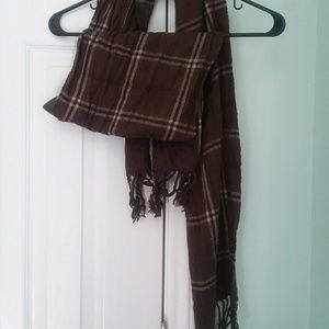 Brown, white and sienna striped soft scarf